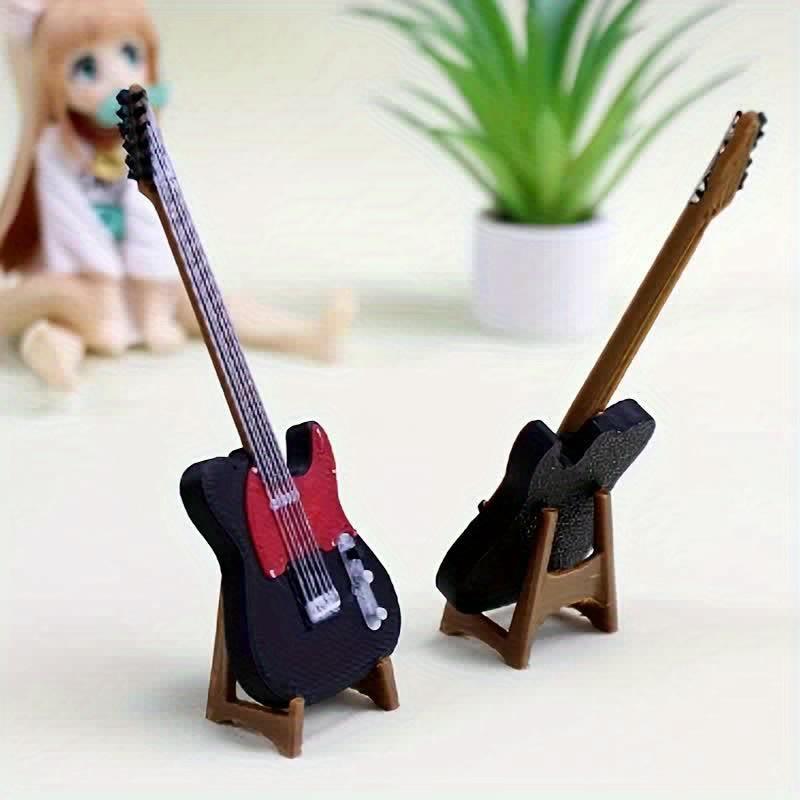 Mini guitar and stand 12-point miniature analog instrument model, cute, decorative, suitable for gift giving