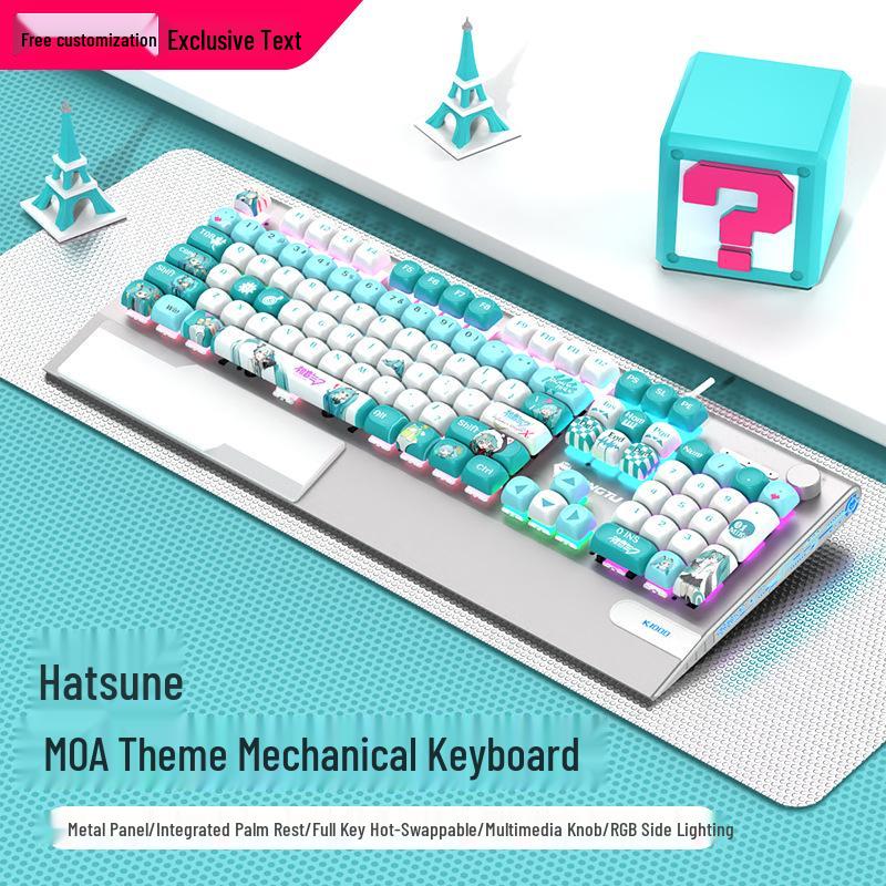 Langtu K1000MOA Mechanical Gaming Keyboard - Wired 104-Key Blue Switch, PBT Keys, for Esports & Office.