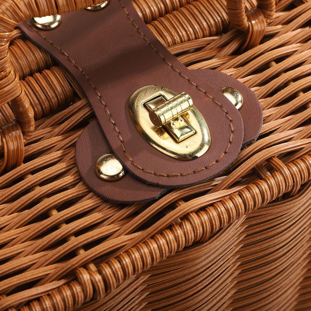 Mini Suitcase Box PE Rattan Hand Woven Rectangular Storage Basket with Handle for Travel Themed Party Wedding Decoration