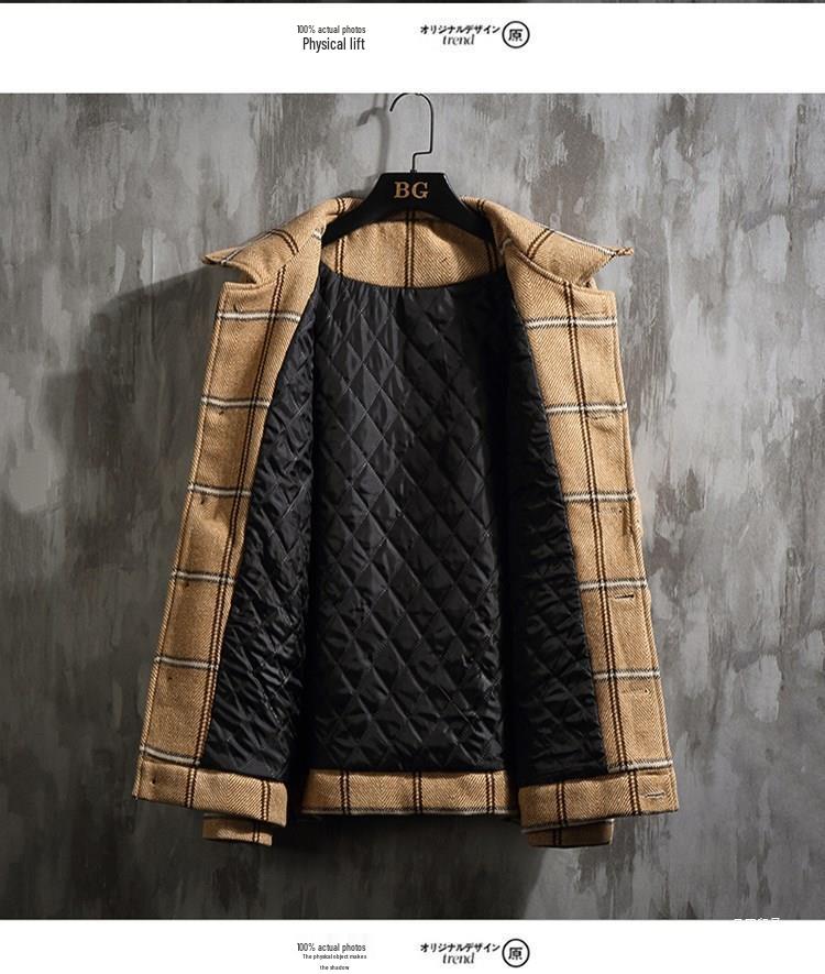 Men's Korean Plaid Woolen Coat - Autumn/Winter Casual British Lapel Windbreaker