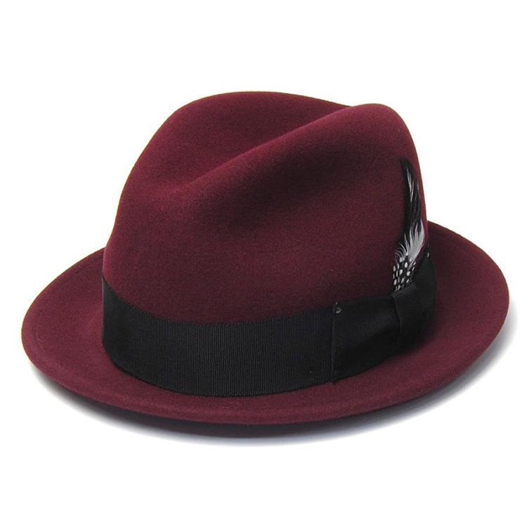 Short Brimmed Butterfly Webbing Decorated Pure Wool Fedora Top Hat