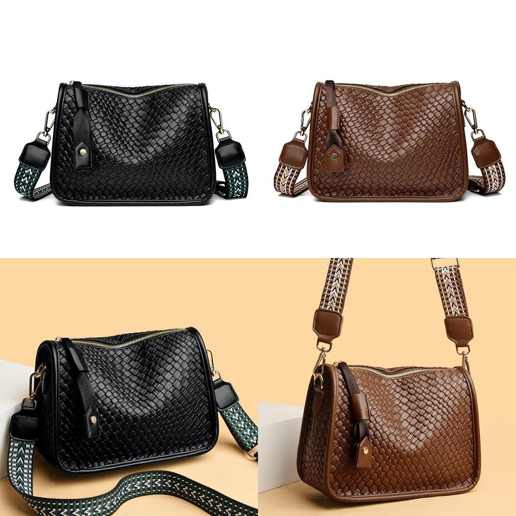 Stylish Woven Leather Shoulder Bag For Women With Wide Strap And Large Capacity