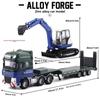 150 Flatbed Trailer with Bulldozer Semi-Trailer Alloy Engineering Car Model Toys Car for Boy Birthday Gift