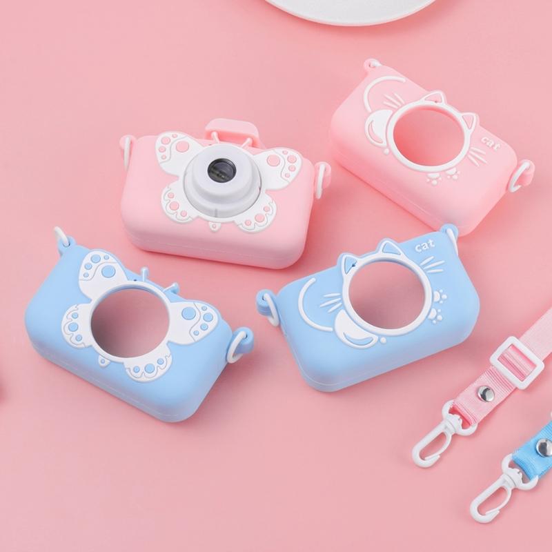Kids Camera Bag Mini Silicone Cartoon Camera Protective Cover with Adjustable Lanyard Soft Silicone Camera Protector