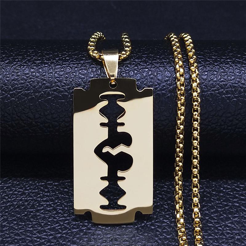 

Gothic Blade Razor Pendant Necklaces Men Black Color Stainless Steel Chain Necklace Aesthetic Jewelry collier homme N423S01