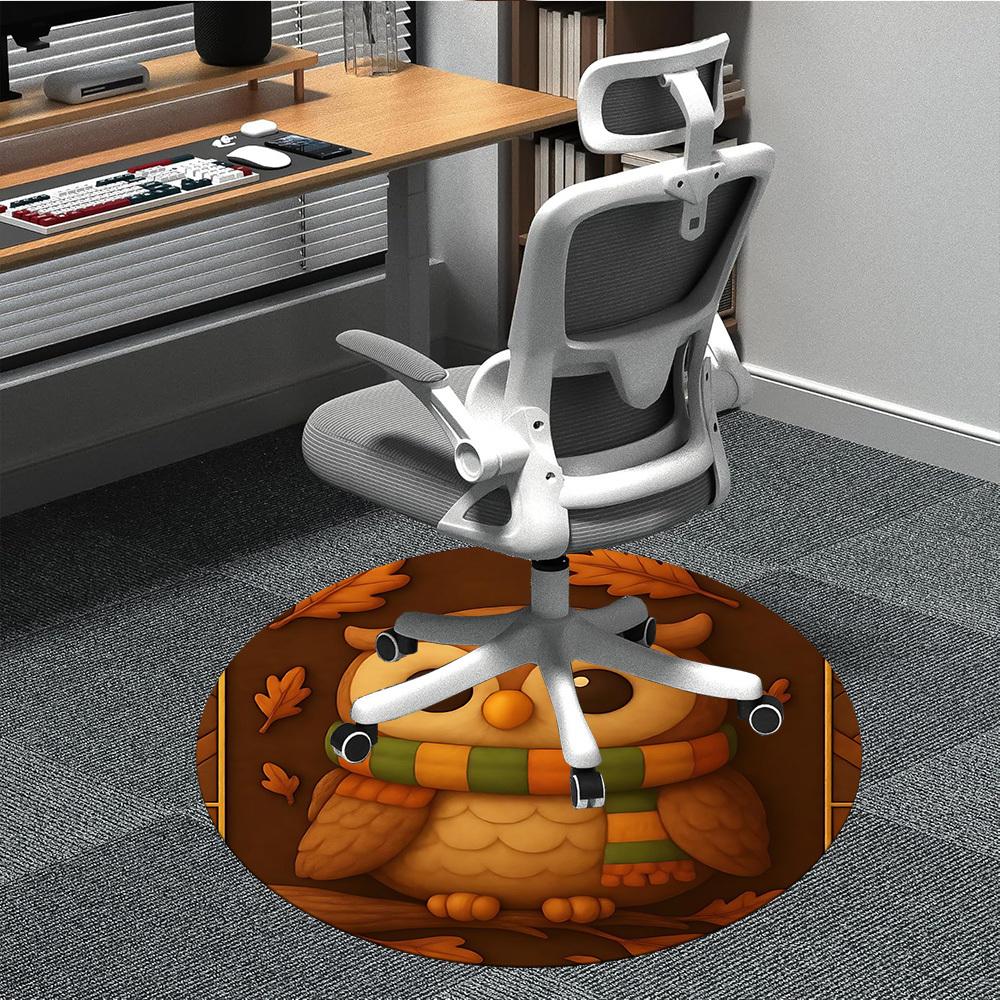 

1PCAutumn Owl Office Round Area Rug, Indoor Mat Suitable For Office, Under Office Chairs Bedroom Living Room Home Decor, Room Deco015 80cm by 80cm