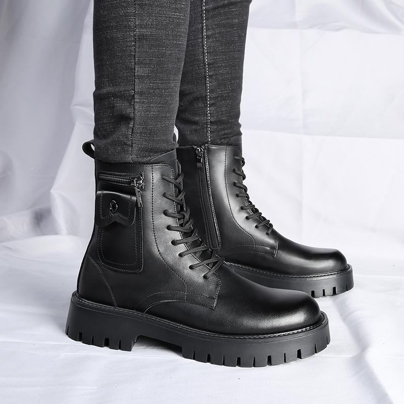 British Style White Boots Men High Quality Leather Platform Boots Man Outdoor Men Bikers Boots Comfy Lace-up Ankle Boots Design