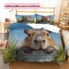 Capybara und Grasland Muster Bettwäsche Heimdekoration Geburtstagsgeschenk (1 Bettbezug + 2 Kissenbezüge, ohne Füllung)