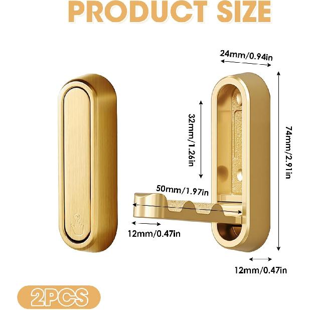 Folding Wall Hooks, 2 Pack Heavy Duty Space Saving Folding Coat Hooks - Zinc Alloy Wall Mounted Hooks for Hanging Coat Towels Clothes Hat Bags Keys