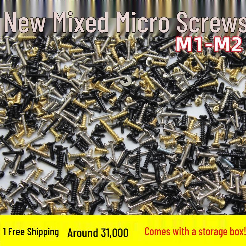 

Assorted Miniature Screw Set: Flat, Round, Countersunk Heads, Mixed Sizes, M1-M2.