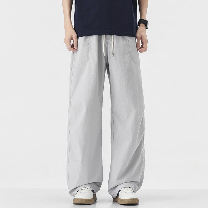 American Trendy Brand Paratrooper Pants Style Elastic Waist Casual Pants Men's Trend Loose Straight Wide Legs Drape Long Pants