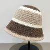 Wide-Striped Knitted Bucket Hat Large Head Circumference Warm Basin Hat Versatile Outdoor Cold-Proof Fisherman Hat