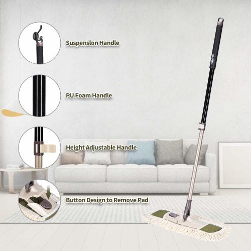 Eyliden Dust Mop with Two Reusable Washable Pads - One-Touch Replacement, Adjustable Height Handle, Wet & Dry Mop for Floor Cleaning, Hardwood, Lamina