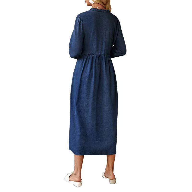 Damen Plus Size Street Style Einfarbiges Jeans-Langkleid