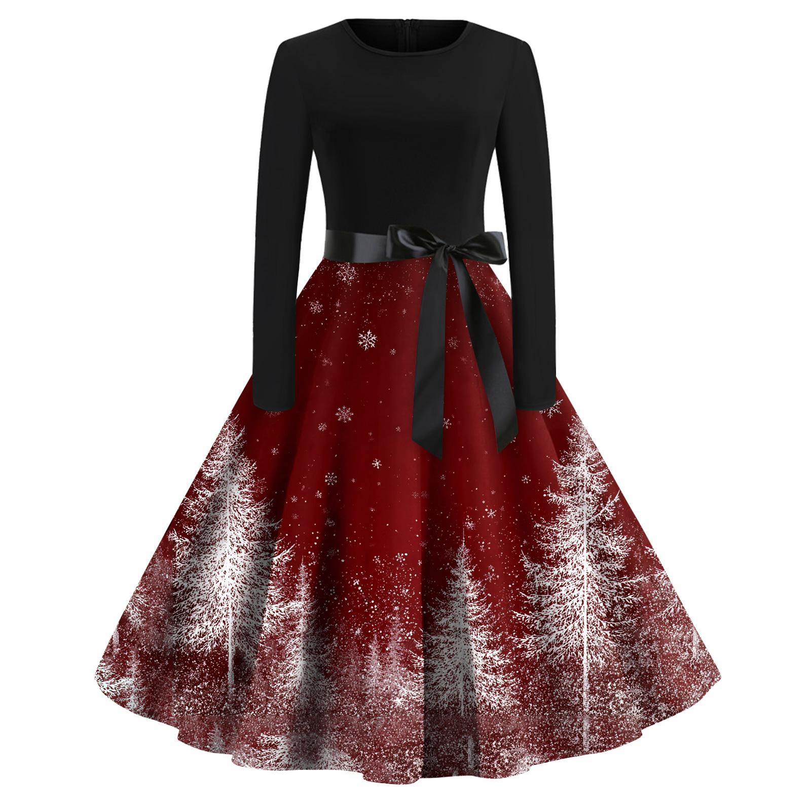 

Женское модное повседневное платье с круглым вырезом, принтом на Хэллоуин и длинными рукавами L красный