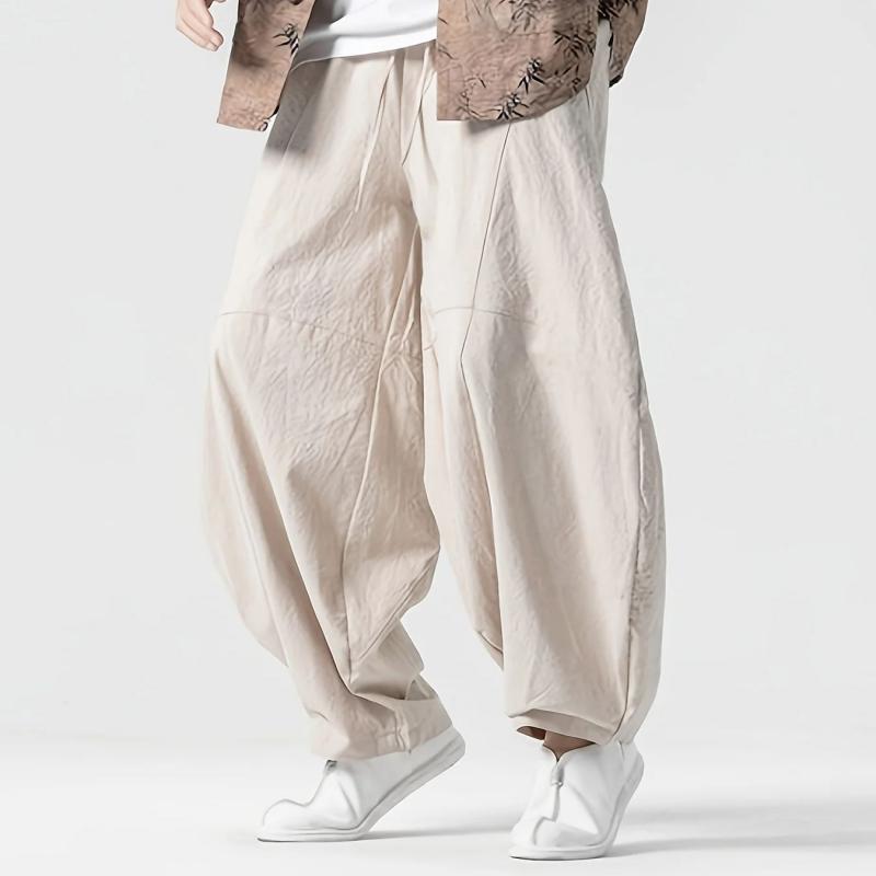 Men Spring Loose Harem Pants Chinese Style Oversize Linen Pants High Quality Casual Cotton Pants Male Soild Color Trousers