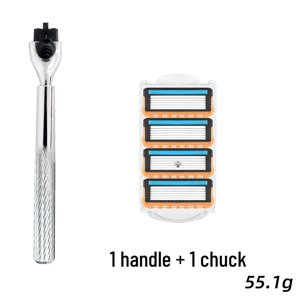 Universal Metal Handle Razor with Replaceable Three-Layer Head and 6-Layer Curved Blades