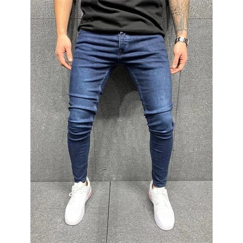 Men s Tight Jeans Stretch Tight Small Feet Jeans S темно-синий