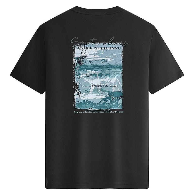 Exquisite Embroidered Logo: Seven Wolves Men's Cool Pattern Short Sleeve Round Neck T-shirt