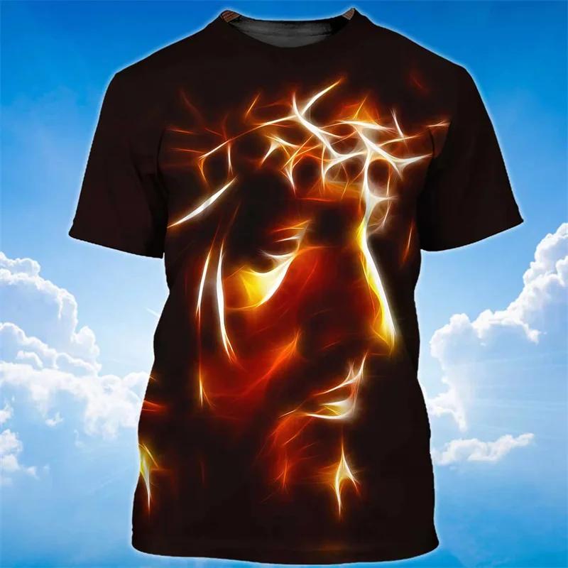 New Summer 3D God Jesus Printing T Shirt Christianity Belief Graphic Short Sleeves For Men Kid Fashion Tee Unisex Harajuyku Tops