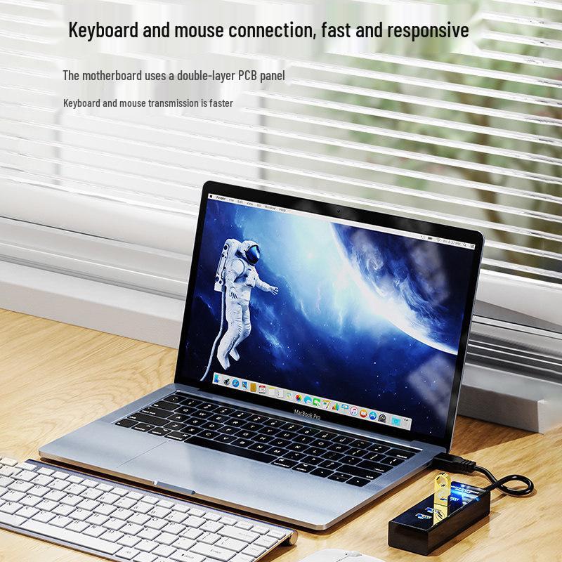 USB 3.0 Hub Splitter: External Laptop Dock for Mouse, Flash Drive Expansion (1-to-4)