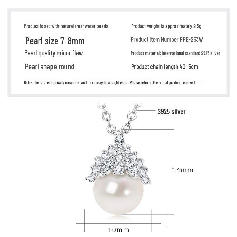 Freshwater Pearl & Diamond-Set Silver Pendant Necklace for Women