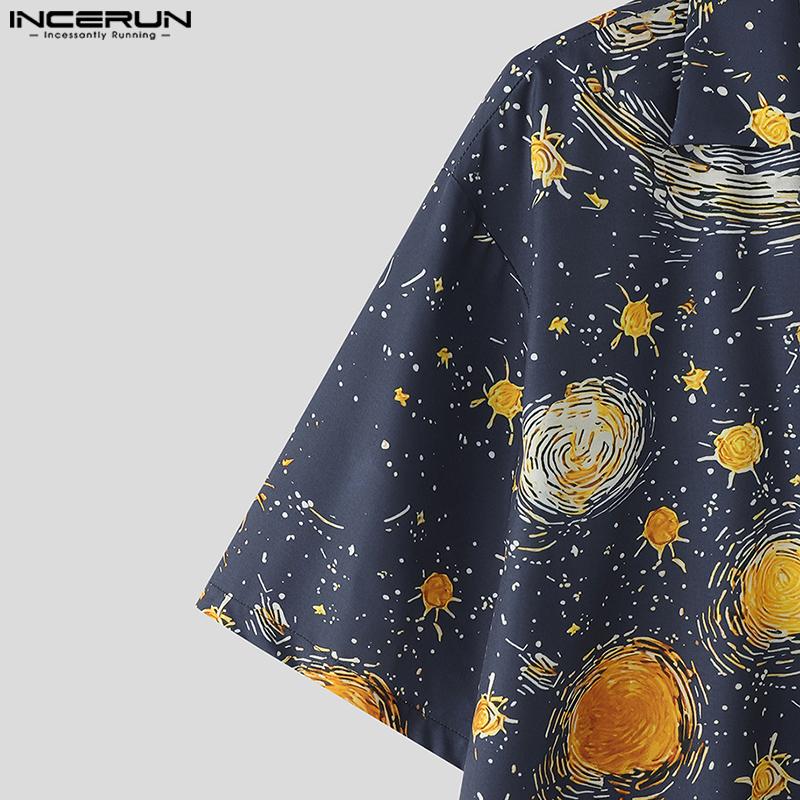 INCERUN Oversized Men Casual Lapel Neck Short Sleeve Printing Buttons Shirts