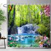 Waldwasserfall Duschvorhang Außen Naturlandschaft Üppige Wälder Grüne Pflanzen Blumig Polyester Duschvorhänge Badezimmer Dekoration