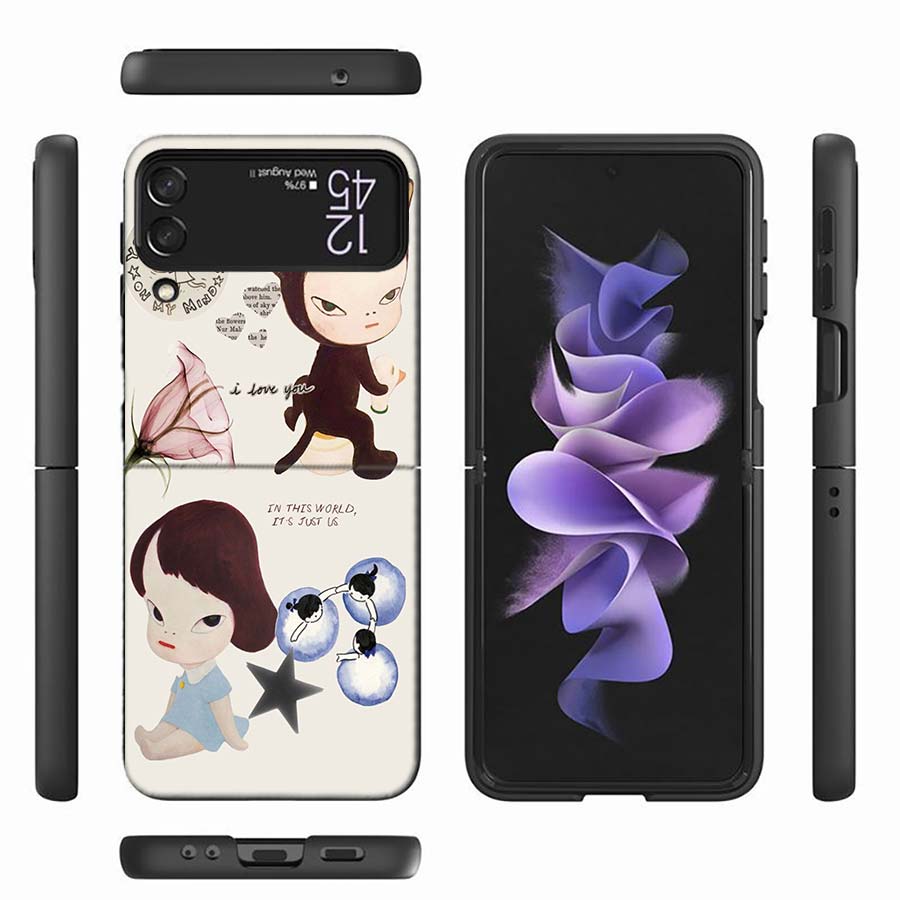 Cute Nara Yoshitomo Art Phone Case For Samsung Z Flip 6 7 5G Z Flip 5 Galaxy Z Flip 3 4 5G ZFlip Shockproof Hard Cover TPU PC Co