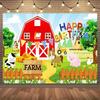 Bauernhaus-Tier-Holzzaun im Cartoon-Stil - Geburtstagsparty-Zubehör - Polyesterstoff-Fotohintergrund und Party-Banner