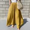Women Pants Solid Color Side Pockets Temperament Elastic Waist Wide Leg Trousers Streetwear