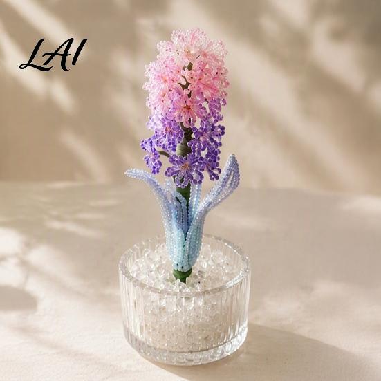 Handmade Floral Craft Kit DIY Beaded Hyacinth Kit 3D Beading Flower Art Crafts Set Making Themed for Kids Adults Beginners Project