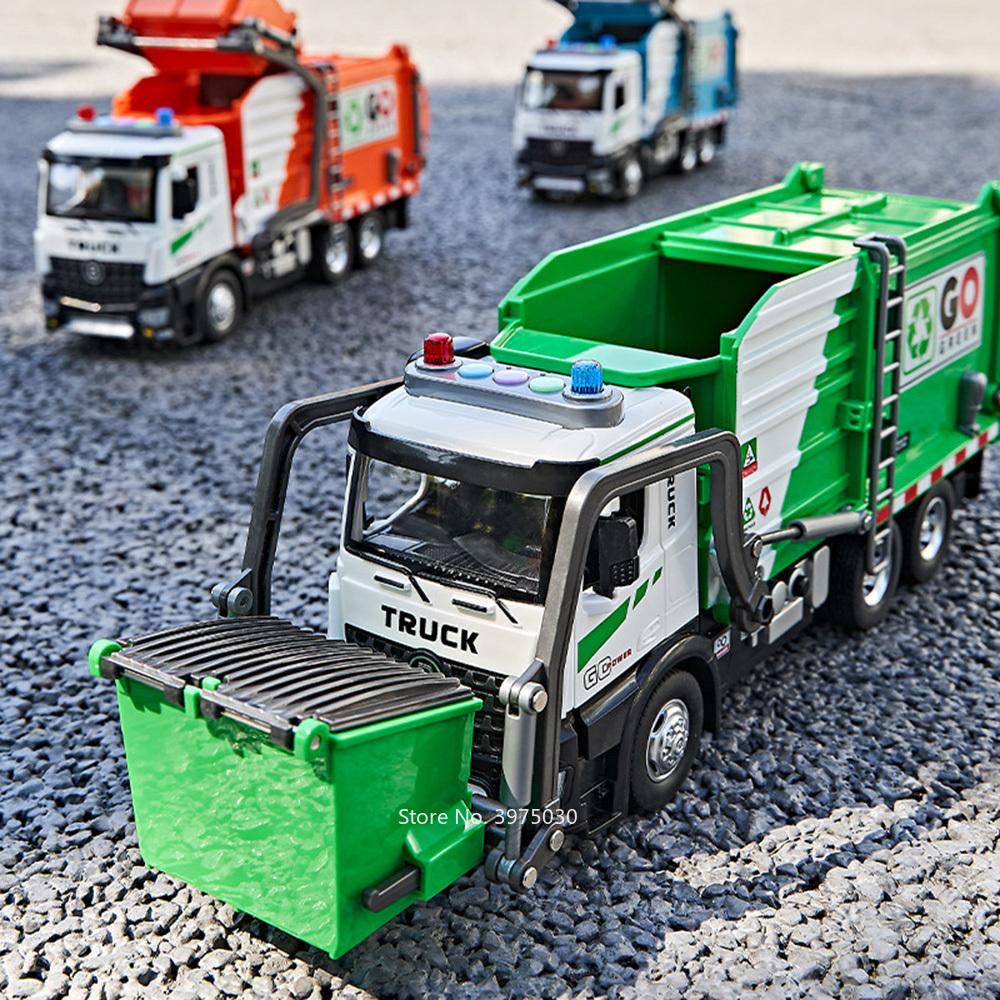 1:18 Electric Sanitation Garbage Truck Toy Cars Model Light Sound Miniature Vehicle Doors Opened Car Children's Educational Toys