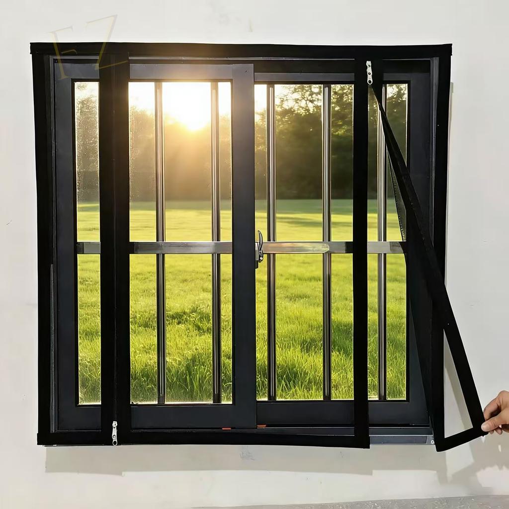 Latest double zipper side opening mosquito proof screen window for indoor use, customizable size, non porous self-adhesive
