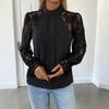 2025 New Autumn Versatile Sexy and Elegant Half Turtle Neck Solid Color Lace Long-sleeved Women's Shirt