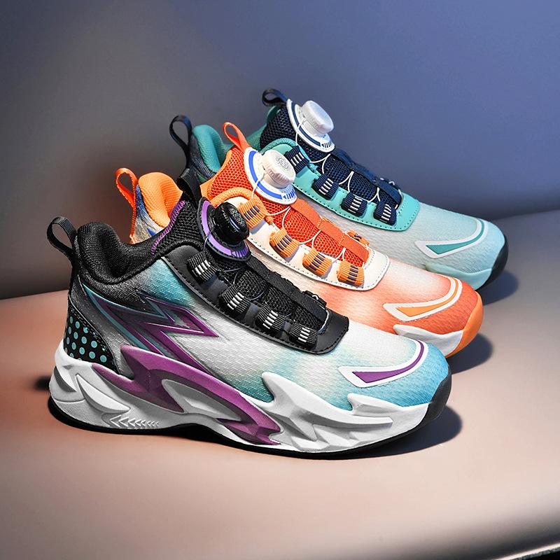 Children's Rotating Button Mesh Blue Sneakers Casual Sneakers Boys Running Shoes Student Dad Shoes One Piece 2025