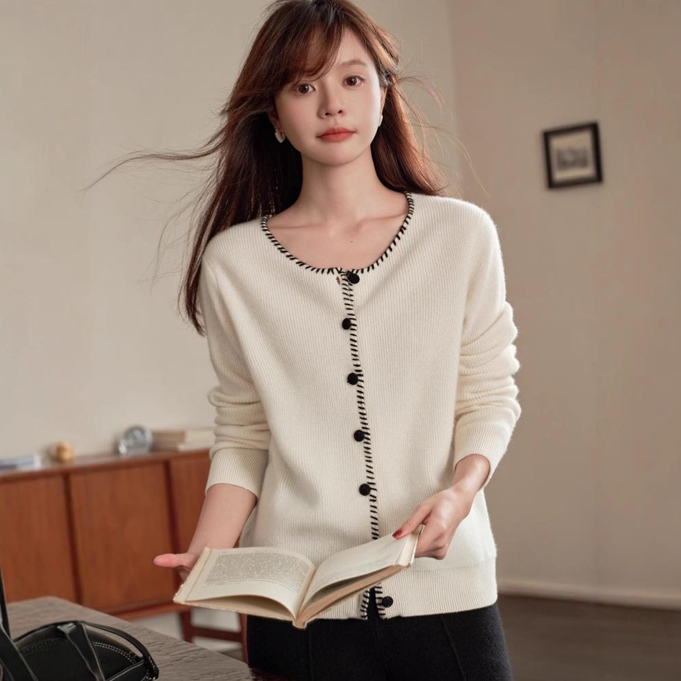 2024 Ejia Style Women's 100% Pure Cashmere Cardigan - Autumn/Winter Loose Knit Handmade Sweater Coat