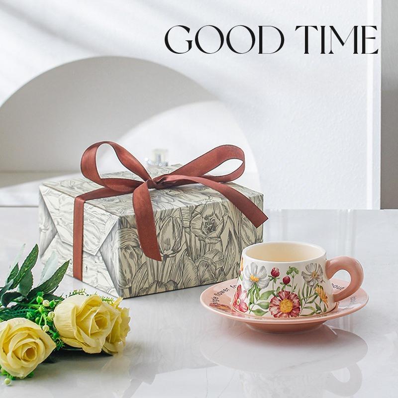 "Fanhua Ins Coffee Cup and Saucer Set Ceramic Afternoon Tea Cups Gift Cups Gift Box High Appearance Level Birthday Present.