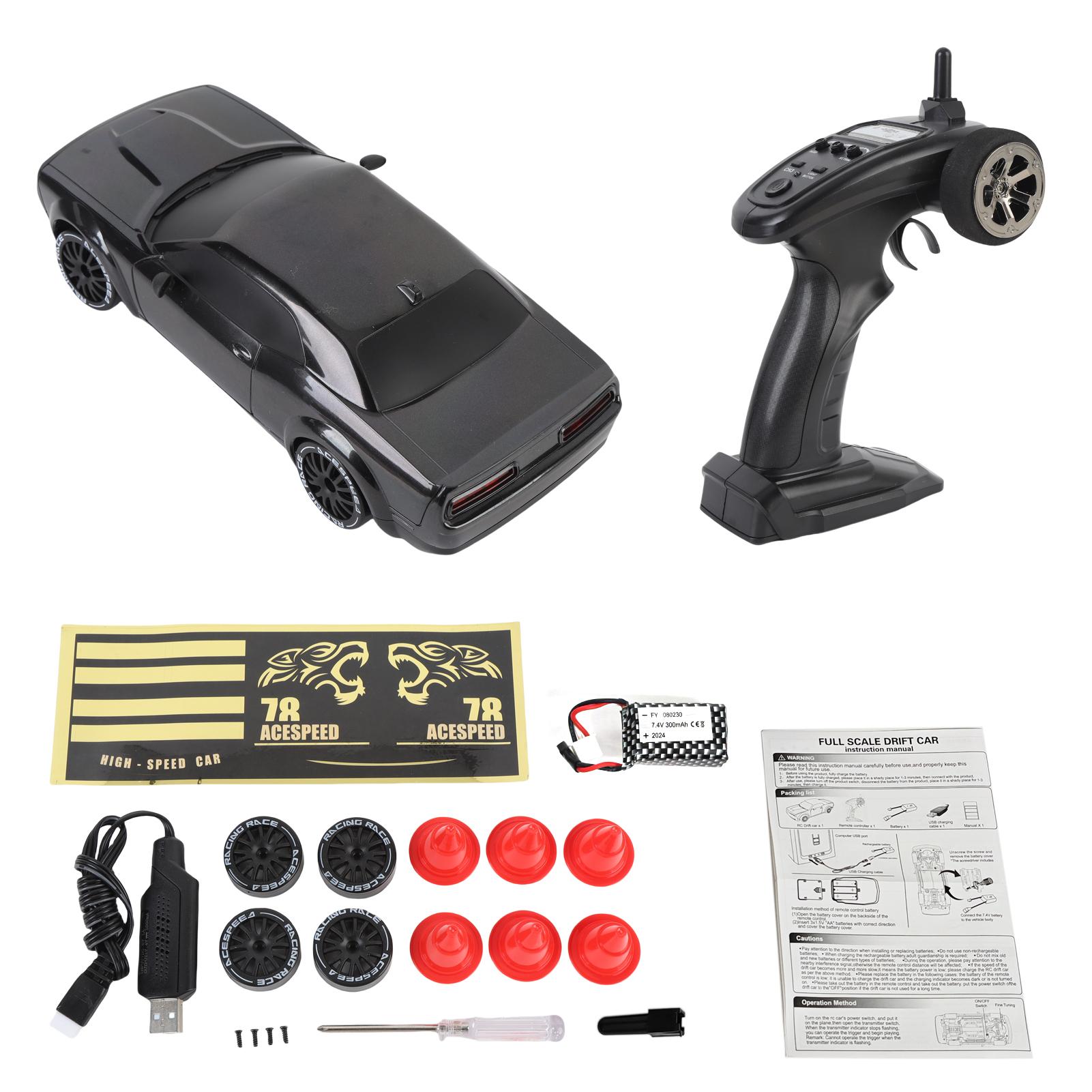 

Дрифт-машина на радиоуправлении, 2,4 ГГц 1:Модель автомобиля 4WD масштаба 20 с гироскопом и светодиодными фонарями, вращение на 360 градусов D Black 1 Battery