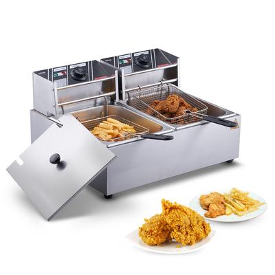 5000W Komercyjna Frytownica Nablatowa do Smażenia Kurczaka Frytek Chipsów Elektryczna Frytownica Głębokotłuszczowa z Podwójnymi Wyjmowanymi Zbiornikami