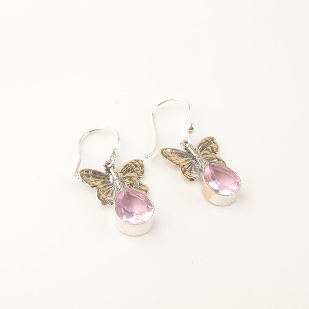 Morganite Gemstone 925 Sterling Silver Jewelry Handmade Stylish Earrings 1.3" EE-155-10