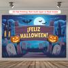 Party Backdrop Halloween Castle Flat Spooky Night Scene Graveyard Pumpkins Bats Event Photo Background Outdoor Party Decor