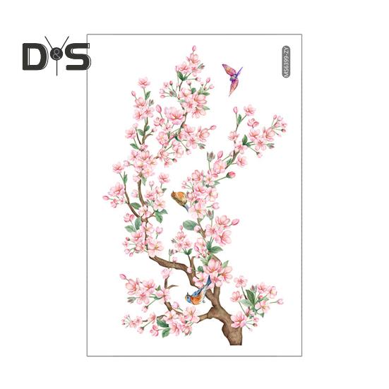 Flower Branch Bird Toilet Sticker Removable Self-adhesive Waterproof PVC Living Room Wall Art Floral Bathroom Toilet Lid Decoration Decal
