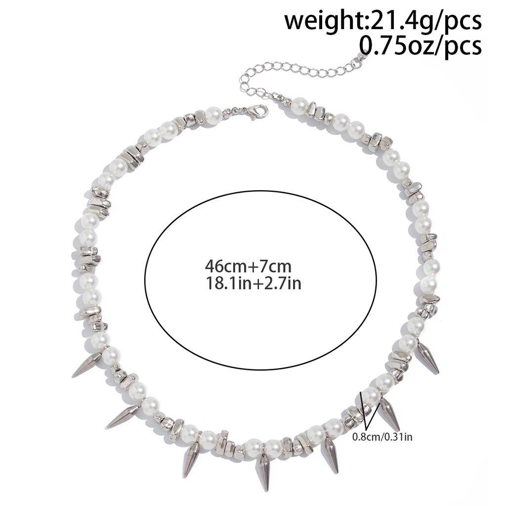 SHIXIN Punk Imitation Pearl Rivet Choker Necklace for Men Trendy Irregular Silver Color CCB Beaded Neck Chain Male Jewelry Gift
