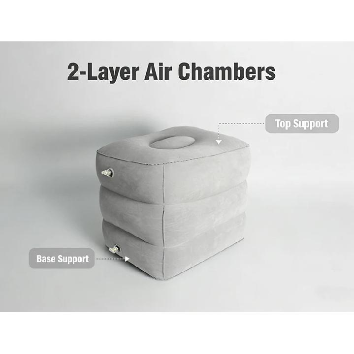 3-Layer Inflatable Foot Rest Pillow Adjustable Height Air Footrest for Travel Office Airplane Car Home