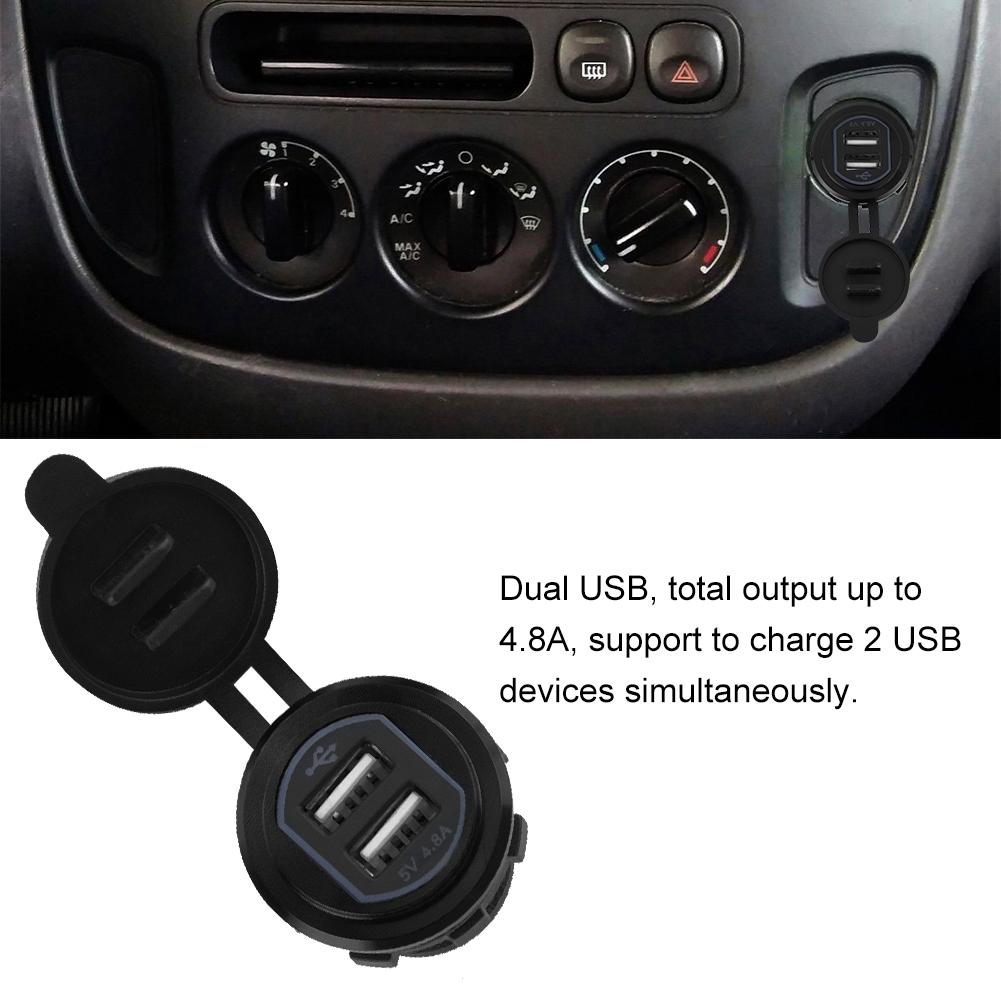 5V 4.8A Aluminium Alloy Dual USB Charger Socket Power For 12 24V Car