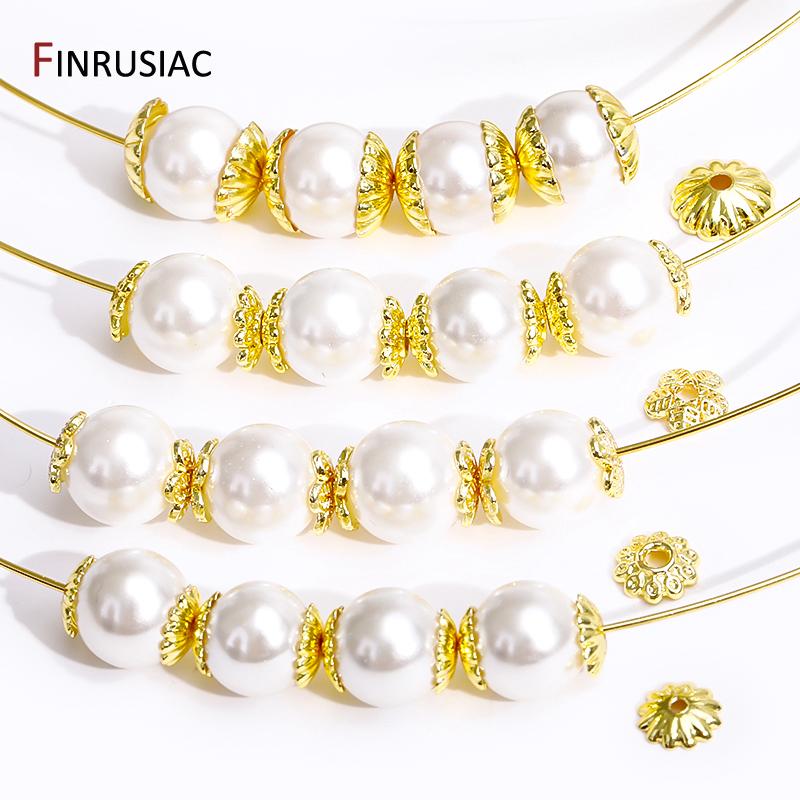 DIY Bracelet Necklace Making Supplies 14/18K Gold Plated Brass Beads Caps Flower End Caps For Beading Jewelry Making Accessories