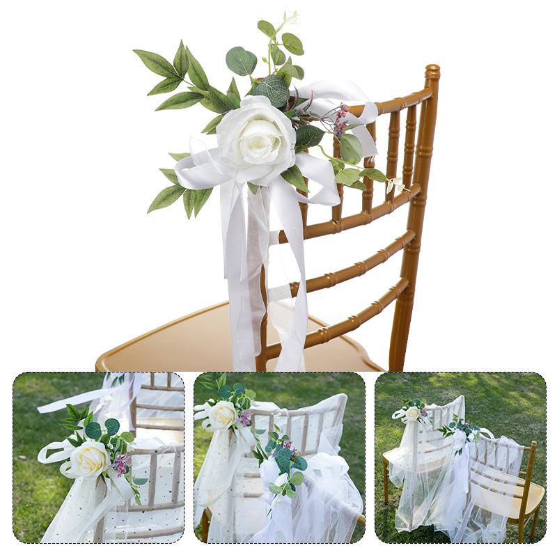Wedding Chair Artificial Flowers Party Decor Aisle Pew Flowers Ornament Outdoor Wedding Chair Back Flowers Decorative Flowers