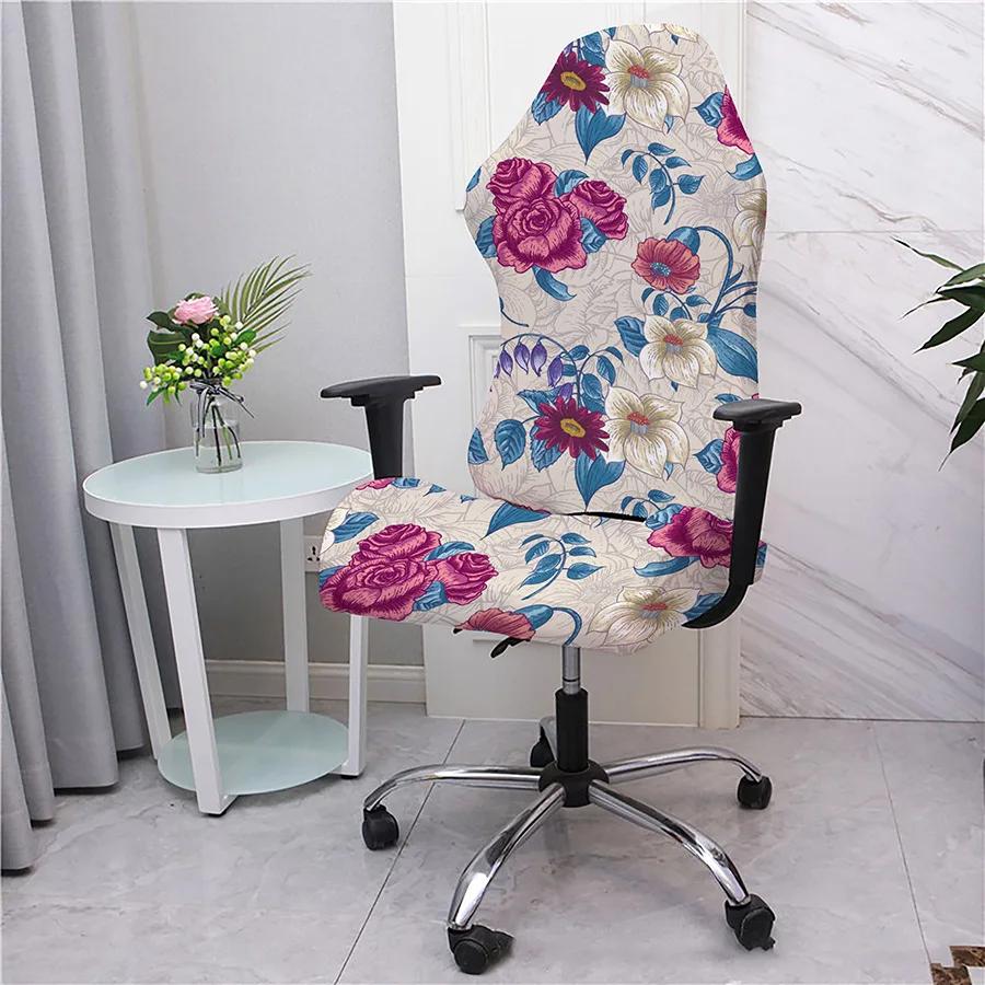 2pcs/set Flower Printed Racing Desk Rotating Slipcovers Office Computer Gaming Chair Covers Stretch Armchair Gamer Seat Cover