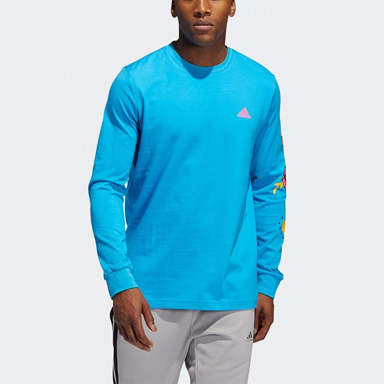 adidas Solid Color Round Neck Printing Sports Basketball Long Sleeves Blue Men's GR1284